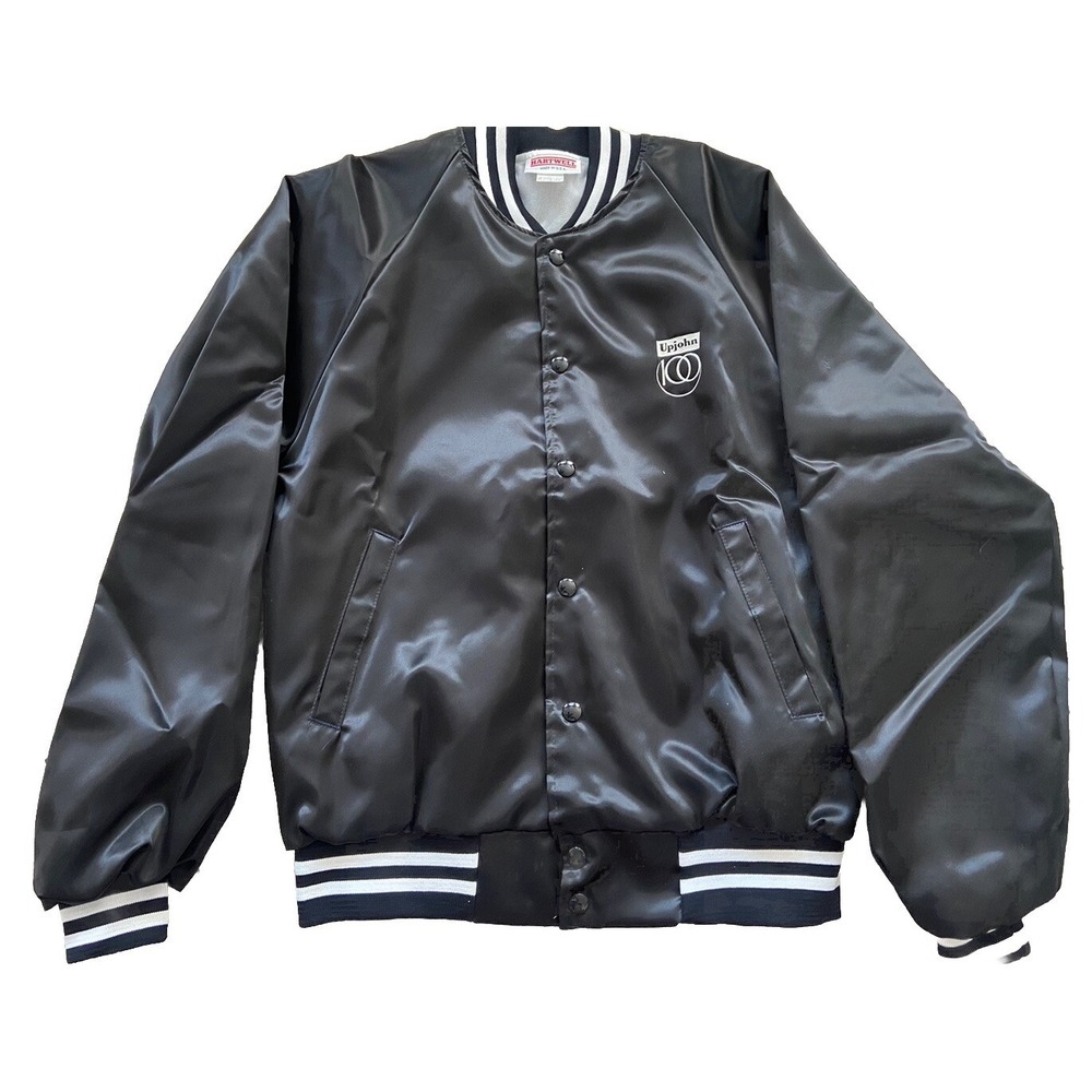 UPJOHN Kalamazoo Black Satin Bomber Jacket 100th Anniversary Med NEW
